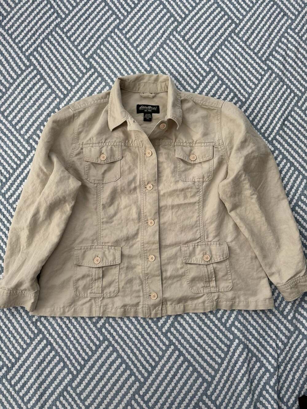 Eddie Bauer Utility Cargo Jacket Size XXL Khaki Tan Linen Cotton Safari